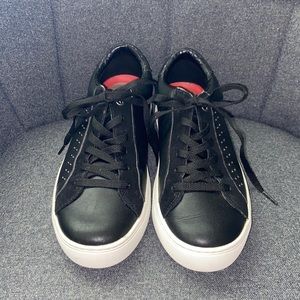 Skechers Street Rise Fit Bling Smooth Black leather w/Suede Sneakers Size 9 1/2